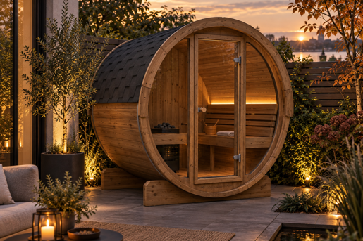 Barrelsauna Ergo 1.8 Glazen Voorkant Thermowood
