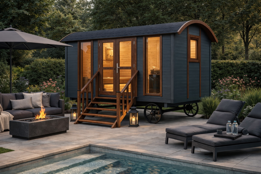 Saunawagen Gecoat In Luxe Tuin