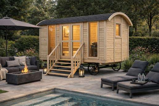 Saunawagen Onbehandeld In Luxe Tuin