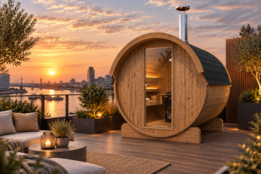 Barrelsauna 2.2 Thermowood Nieuw