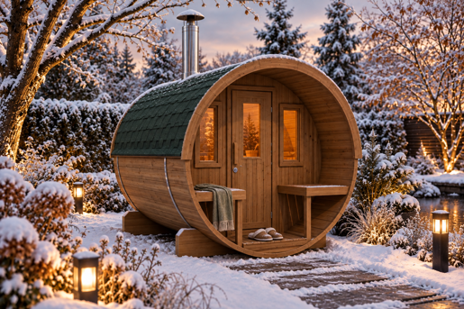 Barrelsauna 2.5 Nieuw Thermowood Winter