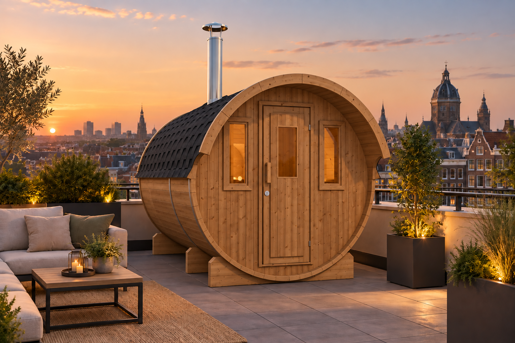 Barrelsauna 3.3 Thermowood Nieuw