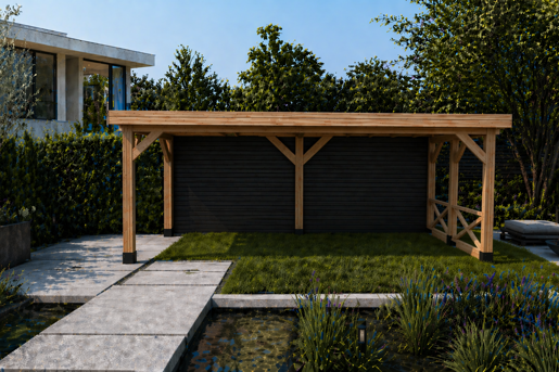 Render Gecoat Flexline, Achterwand 9005 Hazelnoot Met Hekjes.